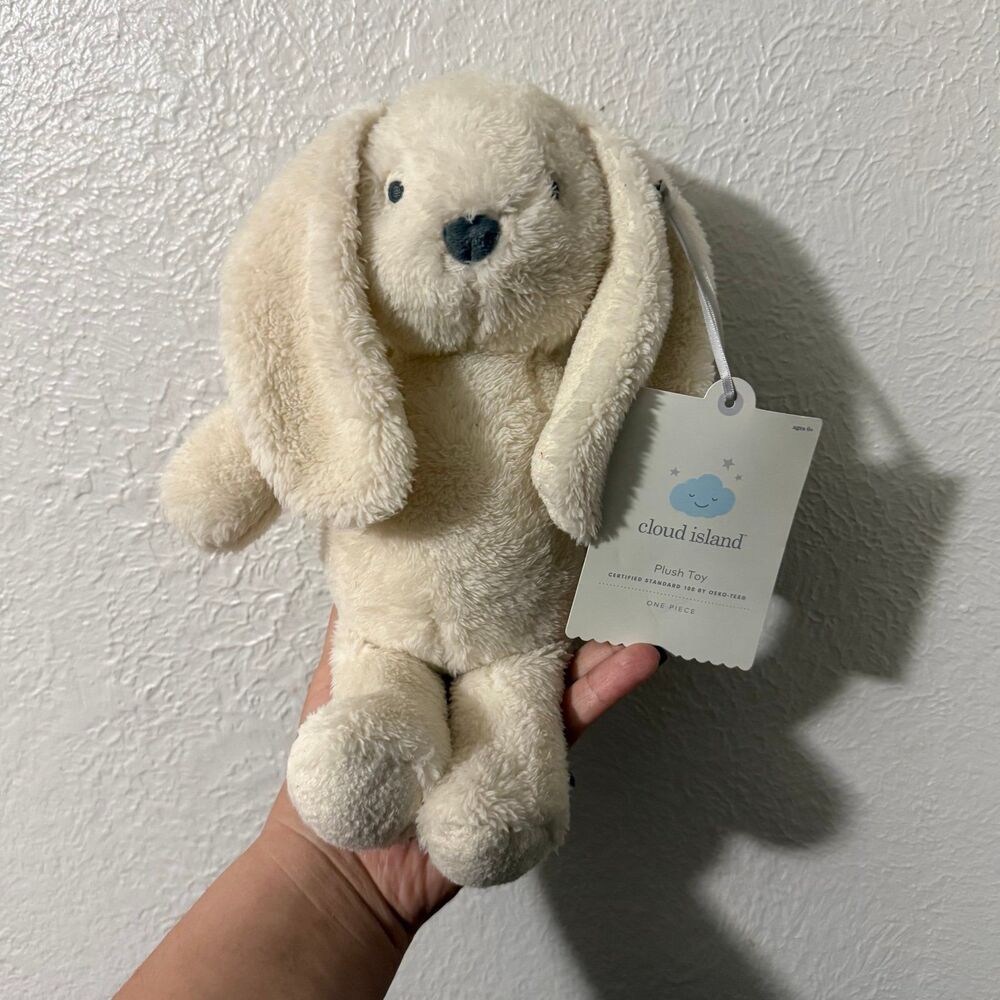 Cloud Island Cream Bunny Plush 11” Gray Nose Stitched Eyes Stuffed Rabbit Lovey